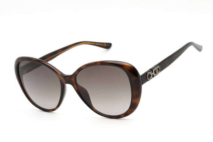 This product is the Jimmy Choo AmiraG/S sunglasses.  This product has 
Eye:  57mm
Frame Shape:  Cateye
*Product comes with a corresponding brand hard case and cleaning cloth.
This product's color desscription is Havana / Brown Gradient  (0086 HA)